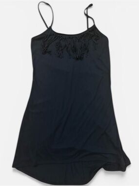 Y2K Black Knit Fringe Beach Cover-Up Sundress Boho Chic Size L